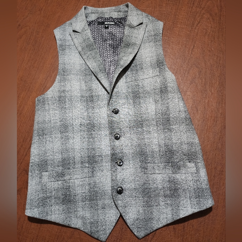 Murano Black and Gray Checkered Men's Vest and Pants Set - Picture 8 of 16